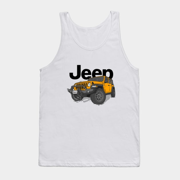 Orange Jeep Wrangler Rubicon Tank Top by 4x4 Sketch